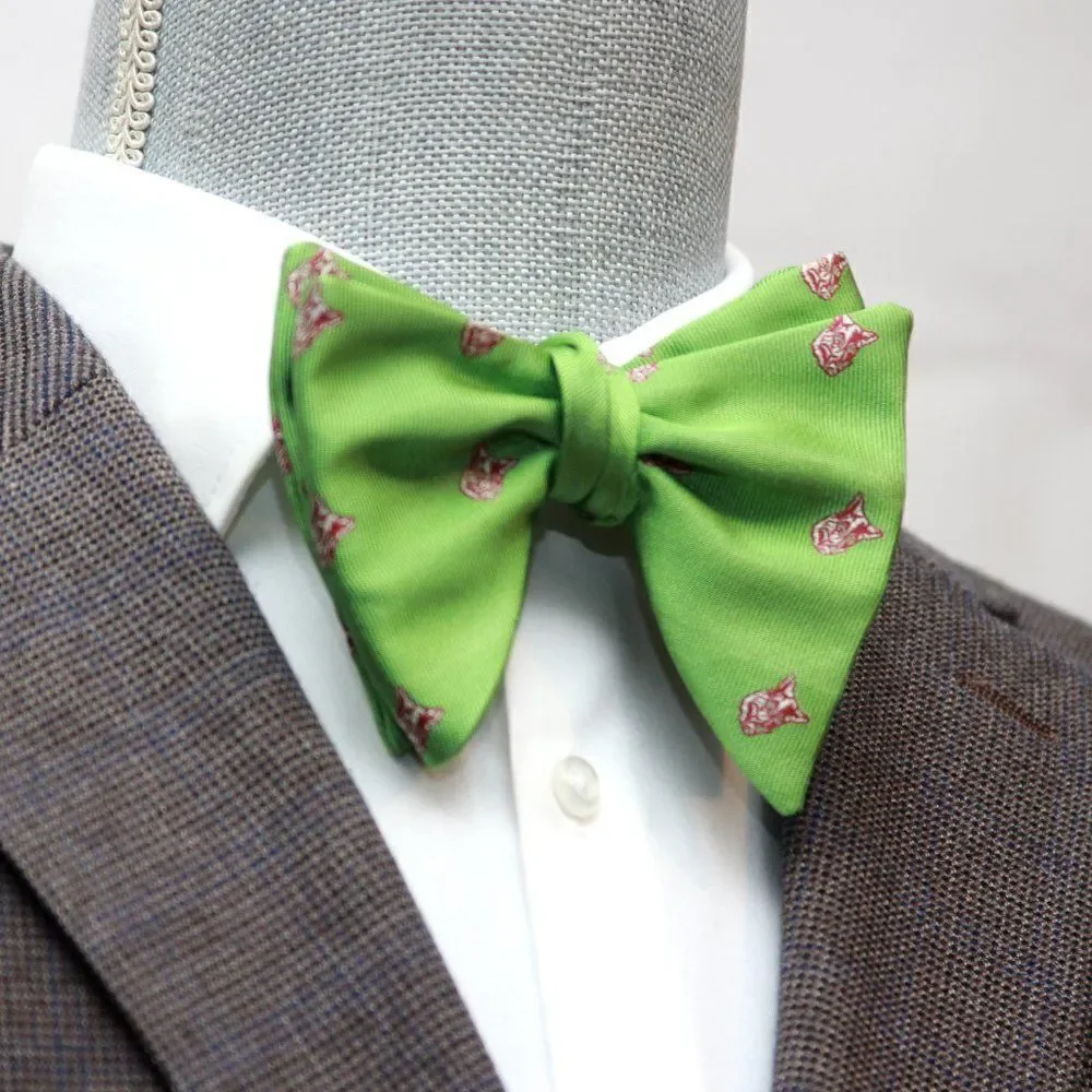 Men's Self-tied‎ Bow Tie 100%Silk Big Butterfly Green Embroidery S686